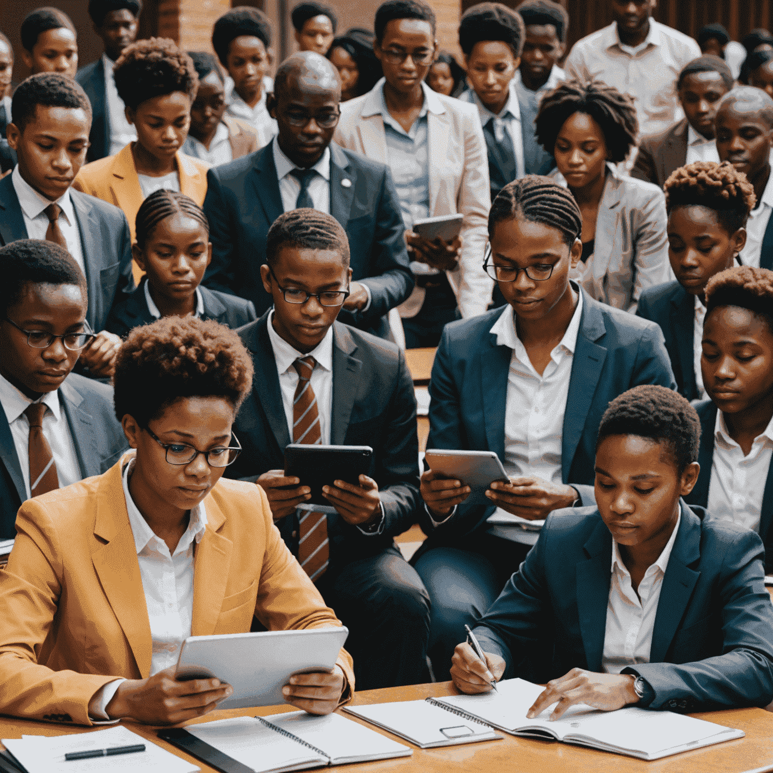 A montage of government officials, policy documents, and diverse South African students using digital devices